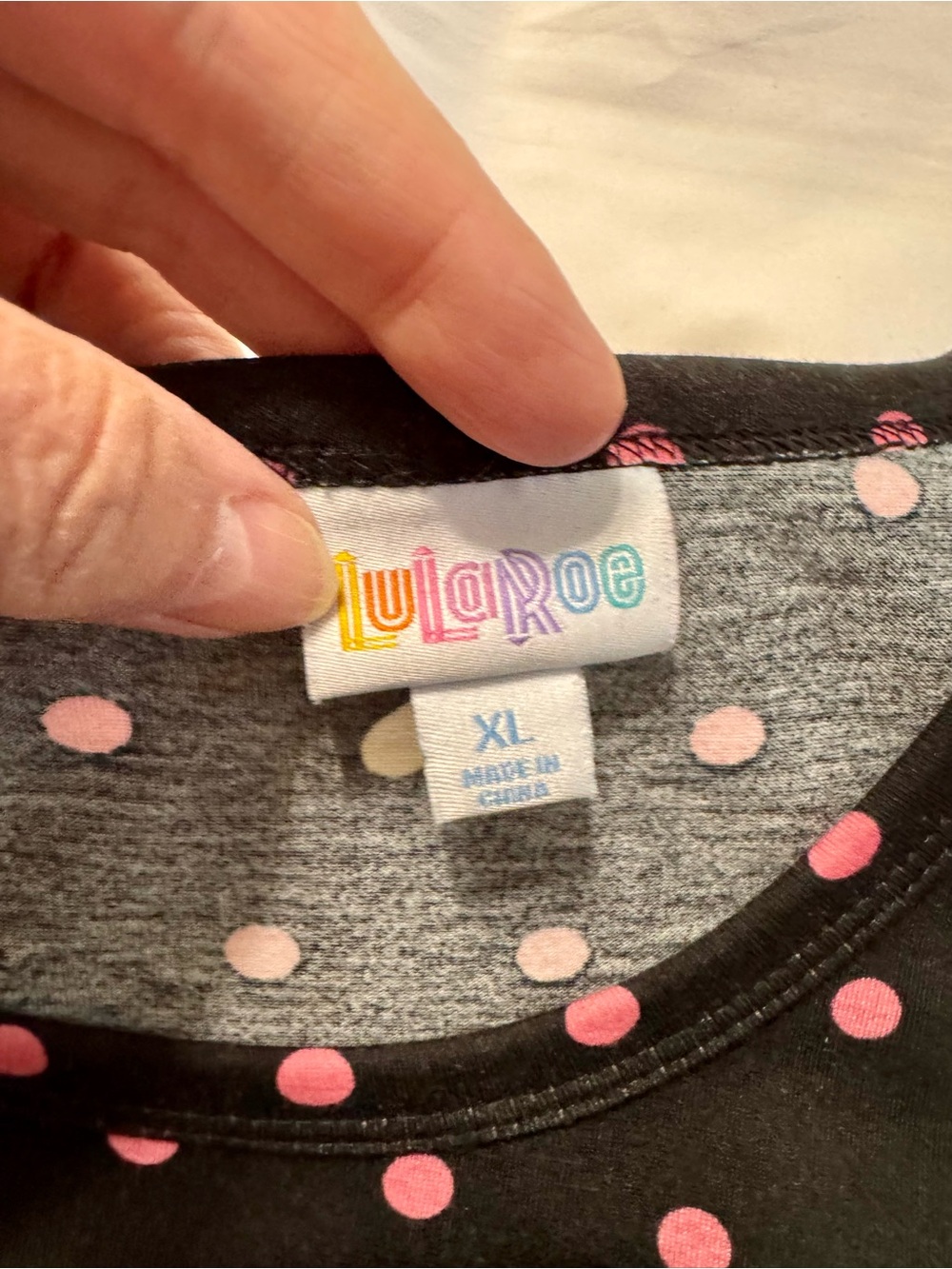 LuLaRoe Black Dress with Pink Polka Dot & white heart Print - Picture 2 of 3